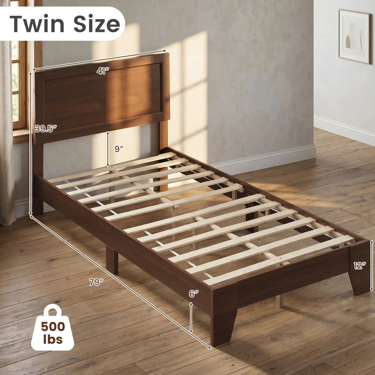 Twin Platform Bed Frame with Headboard - No Box Spring Needed, photo 12 of 16