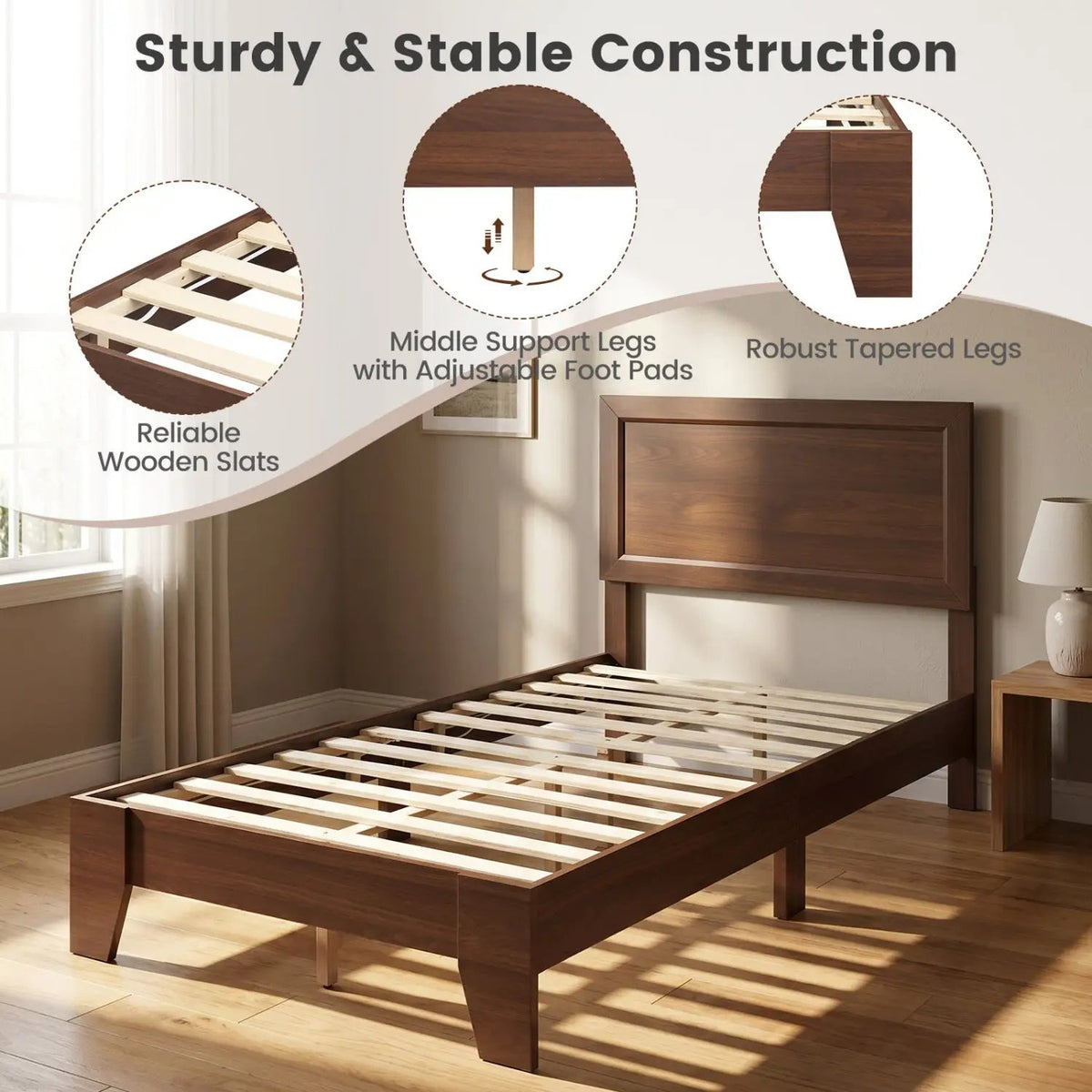 Twin Platform Bed Frame with Headboard - No Box Spring Needed, photo 13 of 16
