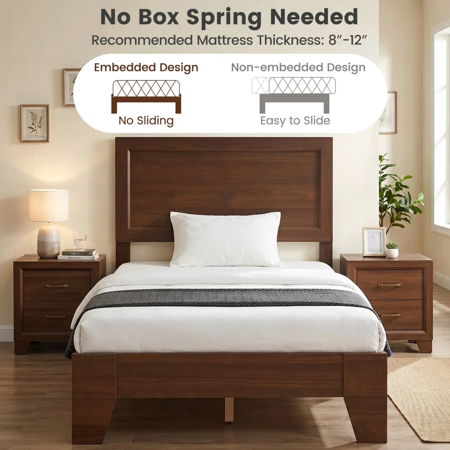 Twin Platform Bed Frame with Headboard - No Box Spring Needed by DirectDeals