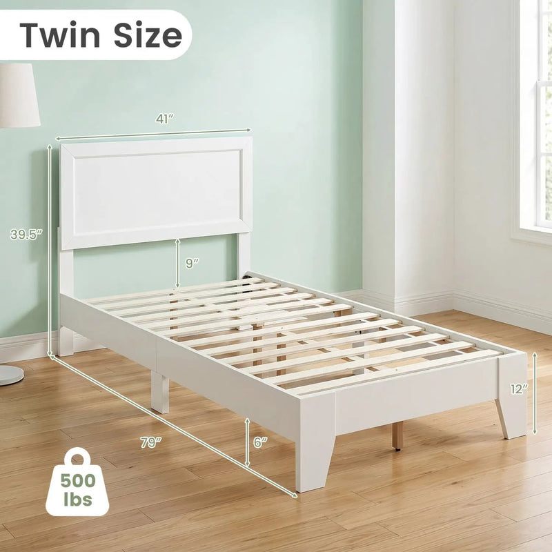 Twin Platform Bed Frame with Headboard - No Box Spring Needed by DirectDeals
