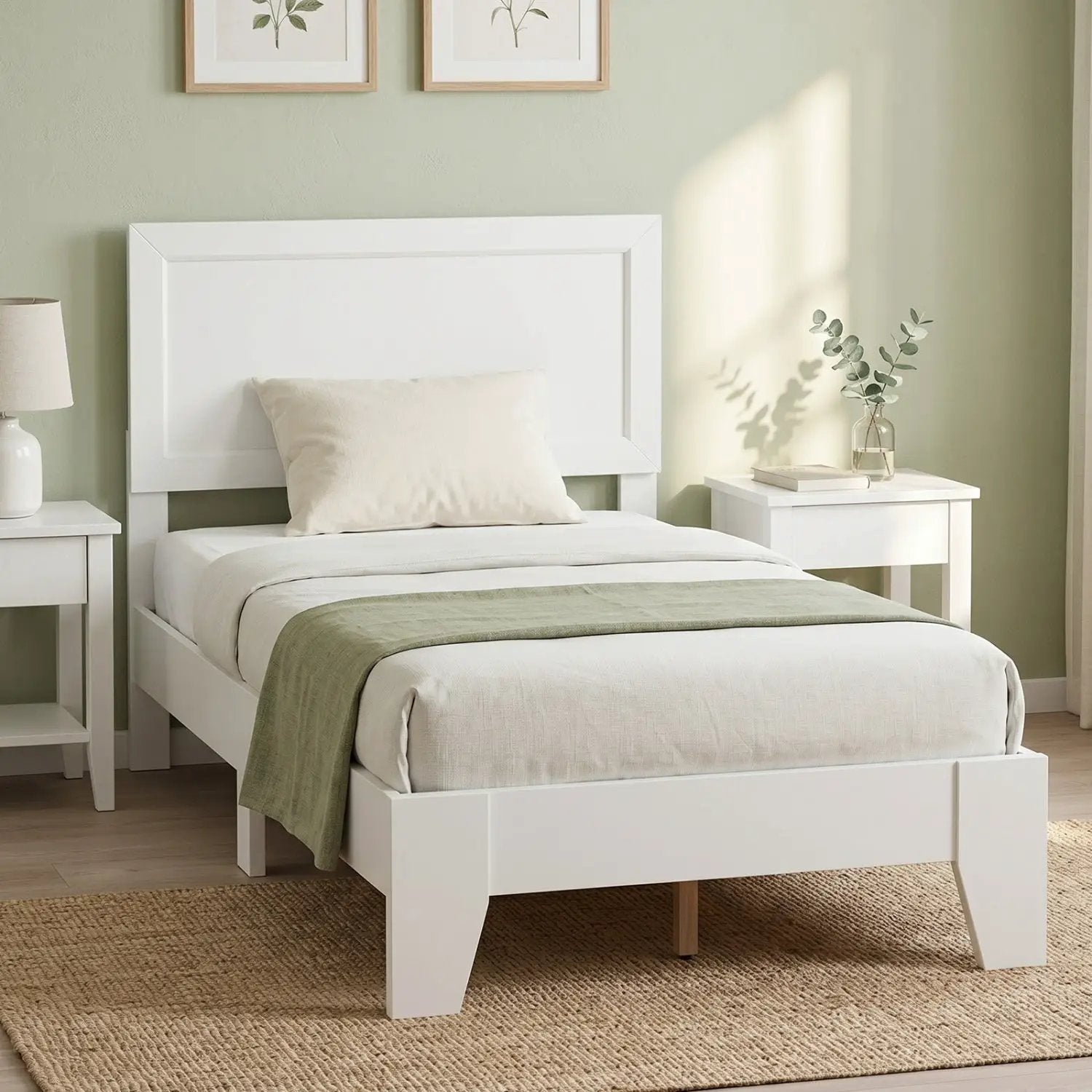 Twin Platform Bed Frame with Headboard - No Box Spring Needed by DirectDeals