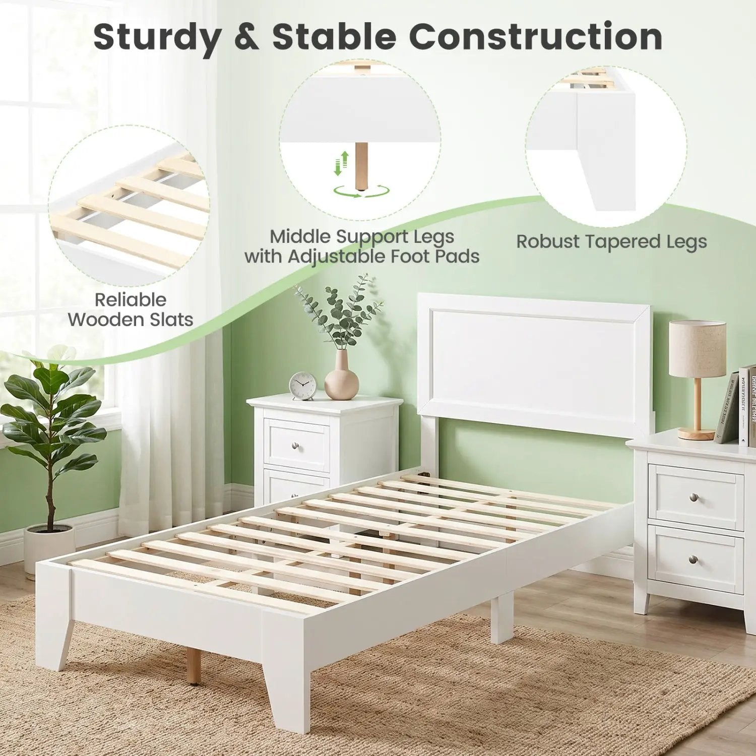 Twin Platform Bed Frame with Headboard - No Box Spring Needed by DirectDeals