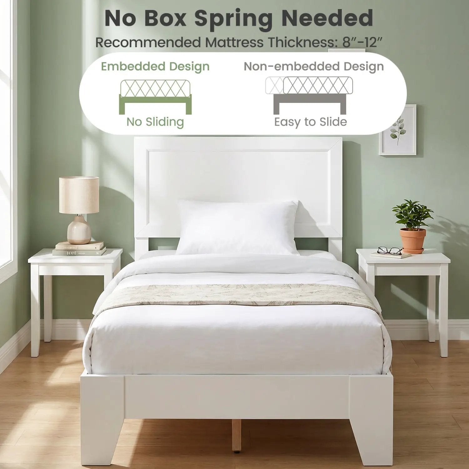 Twin Platform Bed Frame with Headboard - No Box Spring Needed by DirectDeals