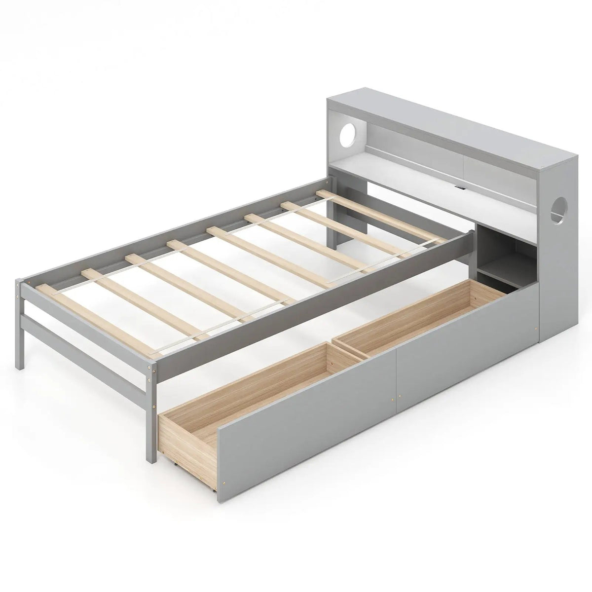 Twin Size Bed Frame with LED Light and Bookcase Headboard, photo 3 of 9