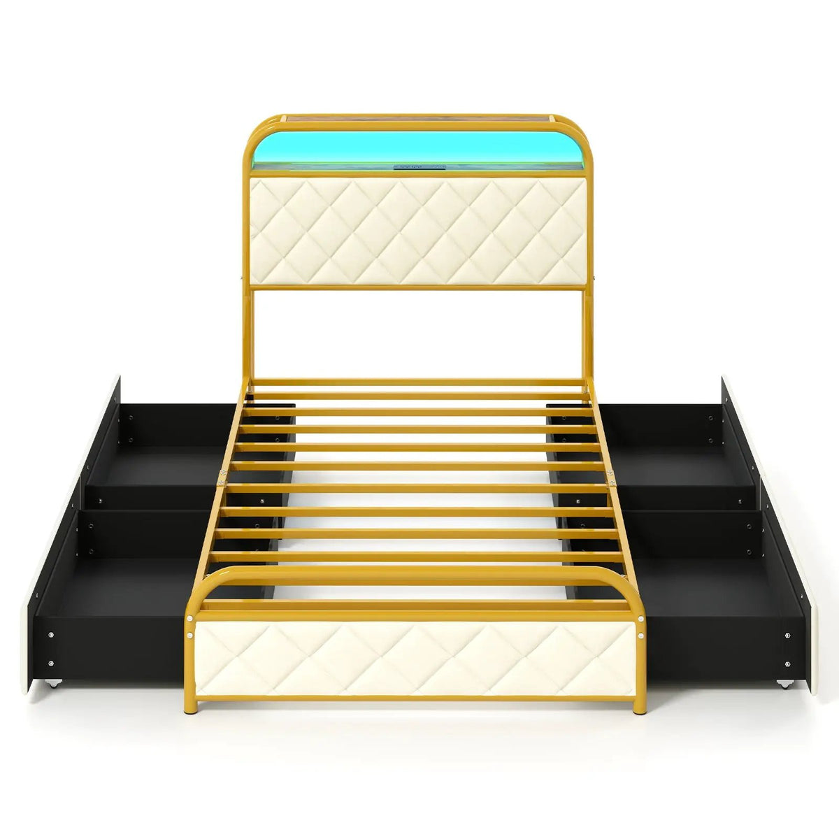 Twin/Full/Queen Size Bed Frame with LED Lights and Charging Station Gold, photo 10 of 10