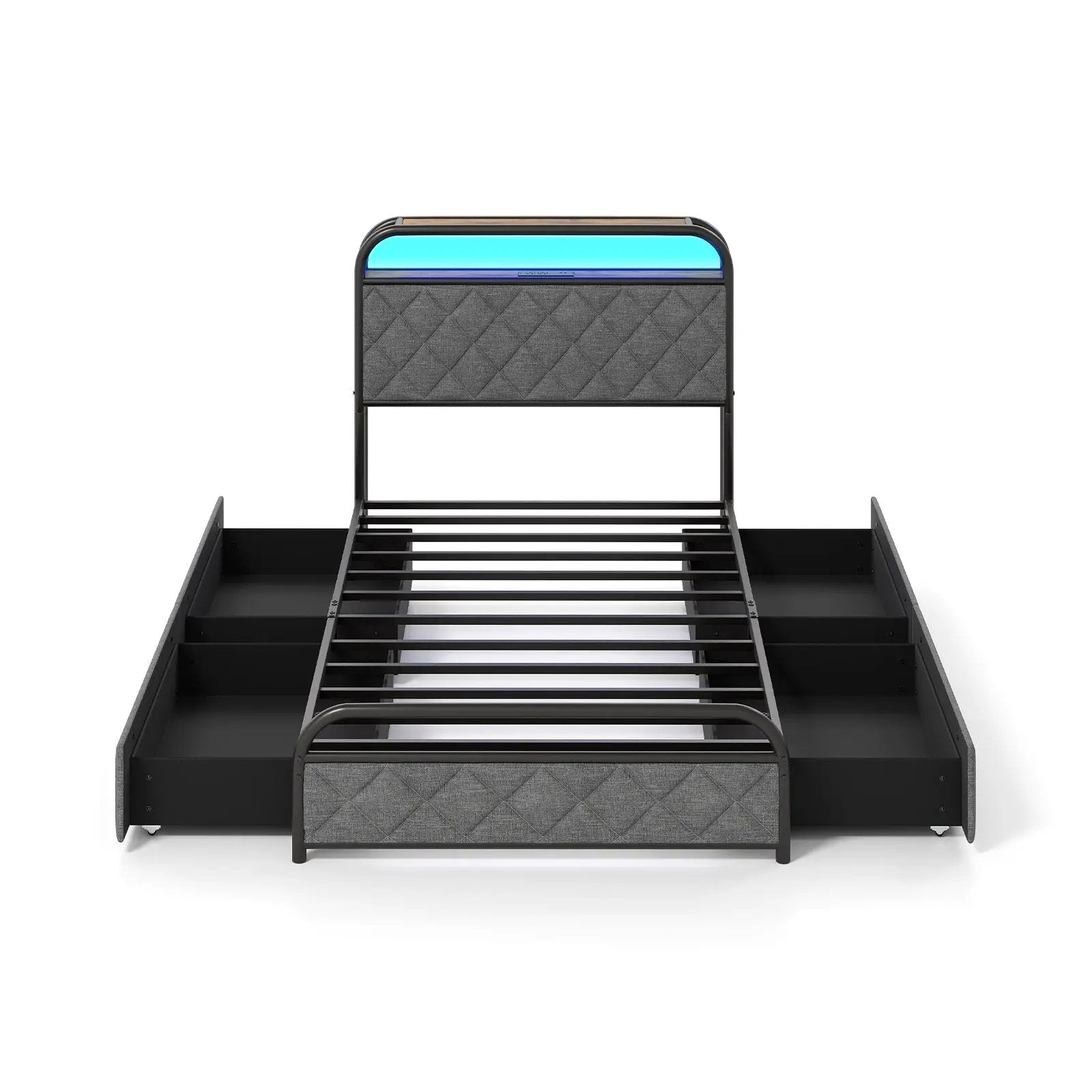 Twin/Full/Queen Size Bed Frame with LED Lights and Charging Station by DirectDeals