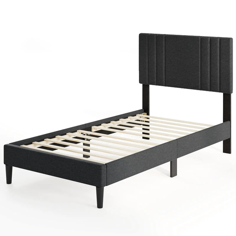 Full/Queen/Twin Size Bed Frame with Vertical Channel Tufted Headboard and Wooden Slats by DirectDeals