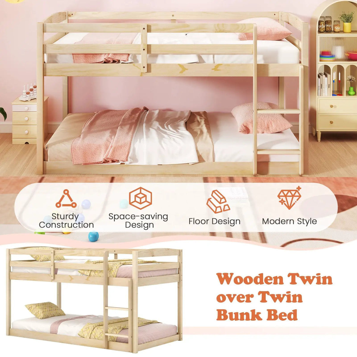 Twin Size Bunk Bed with High Guardrails and Integrated Ladder, photo 4 of 16
