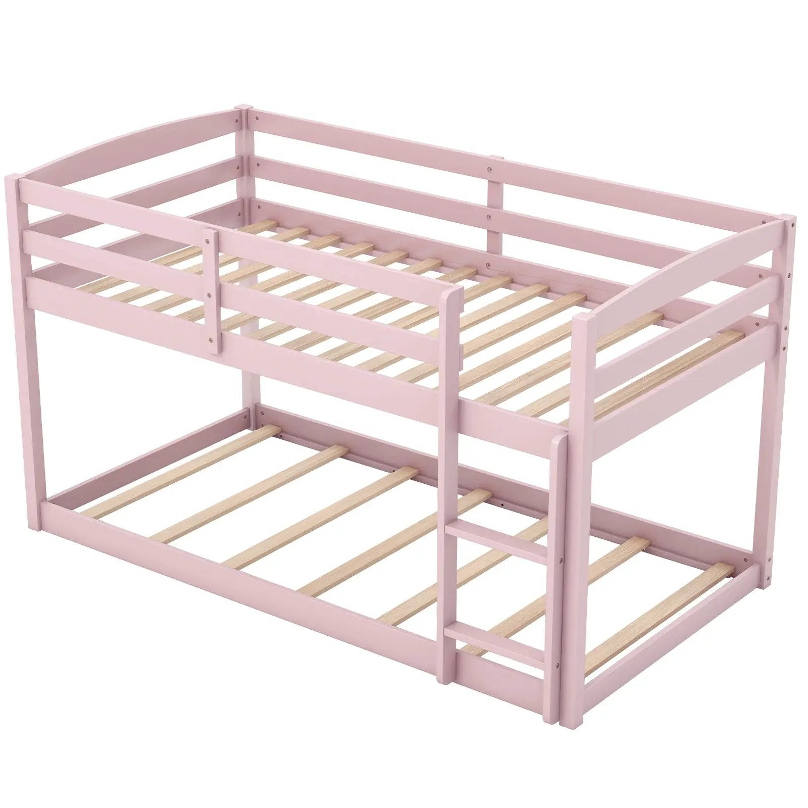 Twin Size Bunk Bed with High Guardrails and Integrated Ladder-Pink by DirectDeals