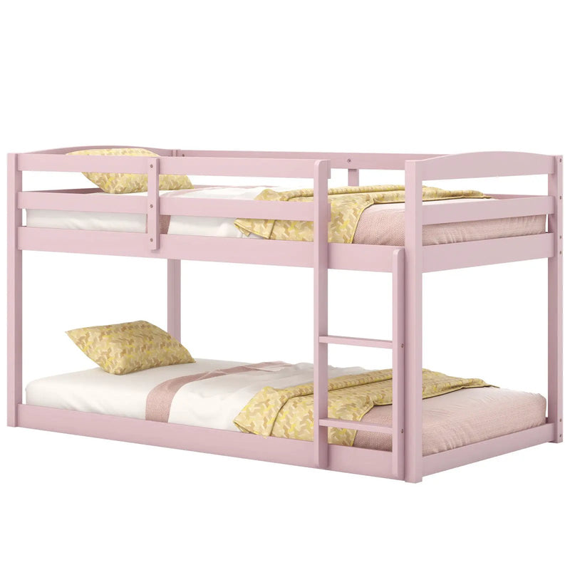 Twin Size Bunk Bed with High Guardrails and Integrated Ladder-Pink by DirectDeals