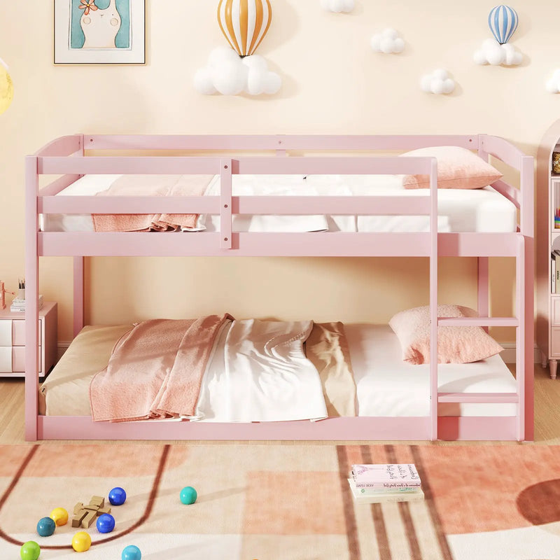Twin Size Bunk Bed with High Guardrails and Integrated Ladder-Pink by DirectDeals