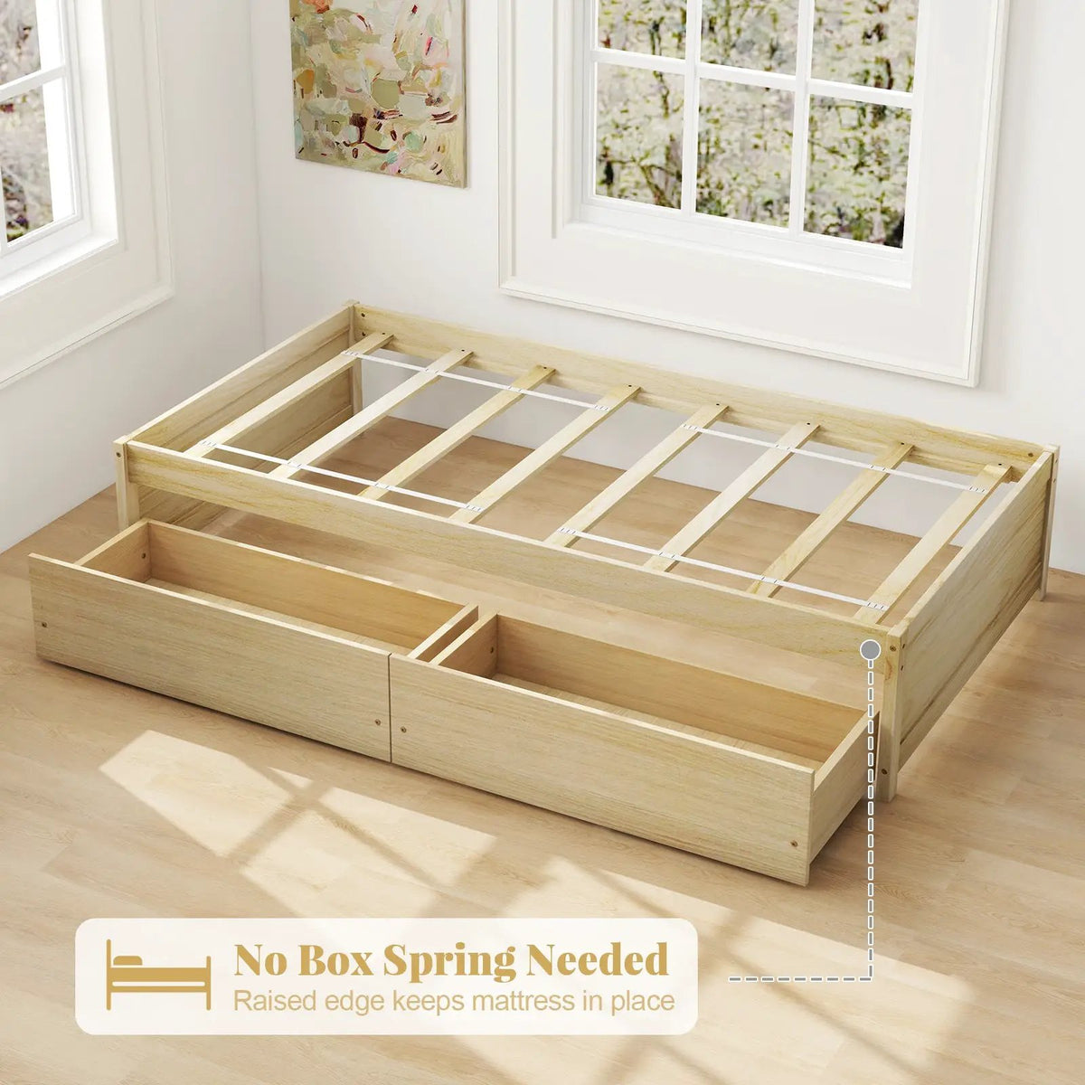 Twin Size Captain Bed with 2 Drawers and Slats Support, photo 8 of 9