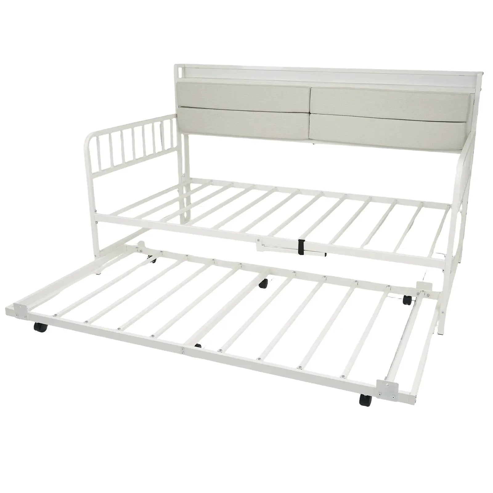 Twin Size Daybed with Trundle and Metal Bed Frame with Headboard by DirectDeals