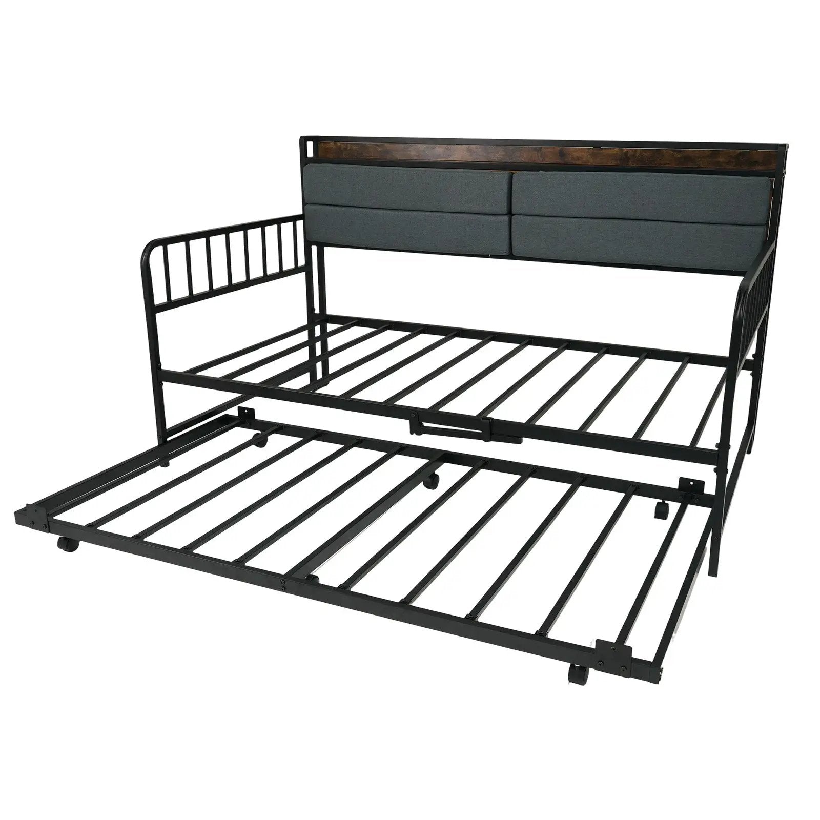 Twin Size Daybed with Trundle and Metal Bed Frame with Headboard by DirectDeals