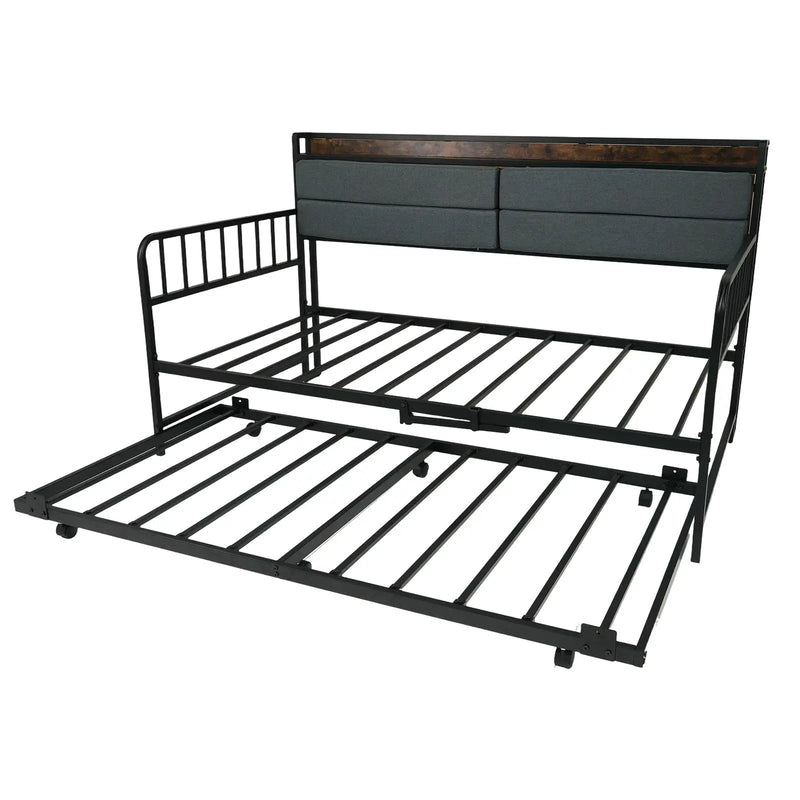 Twin Size Daybed with Trundle and Metal Bed Frame with Headboard by DirectDeals