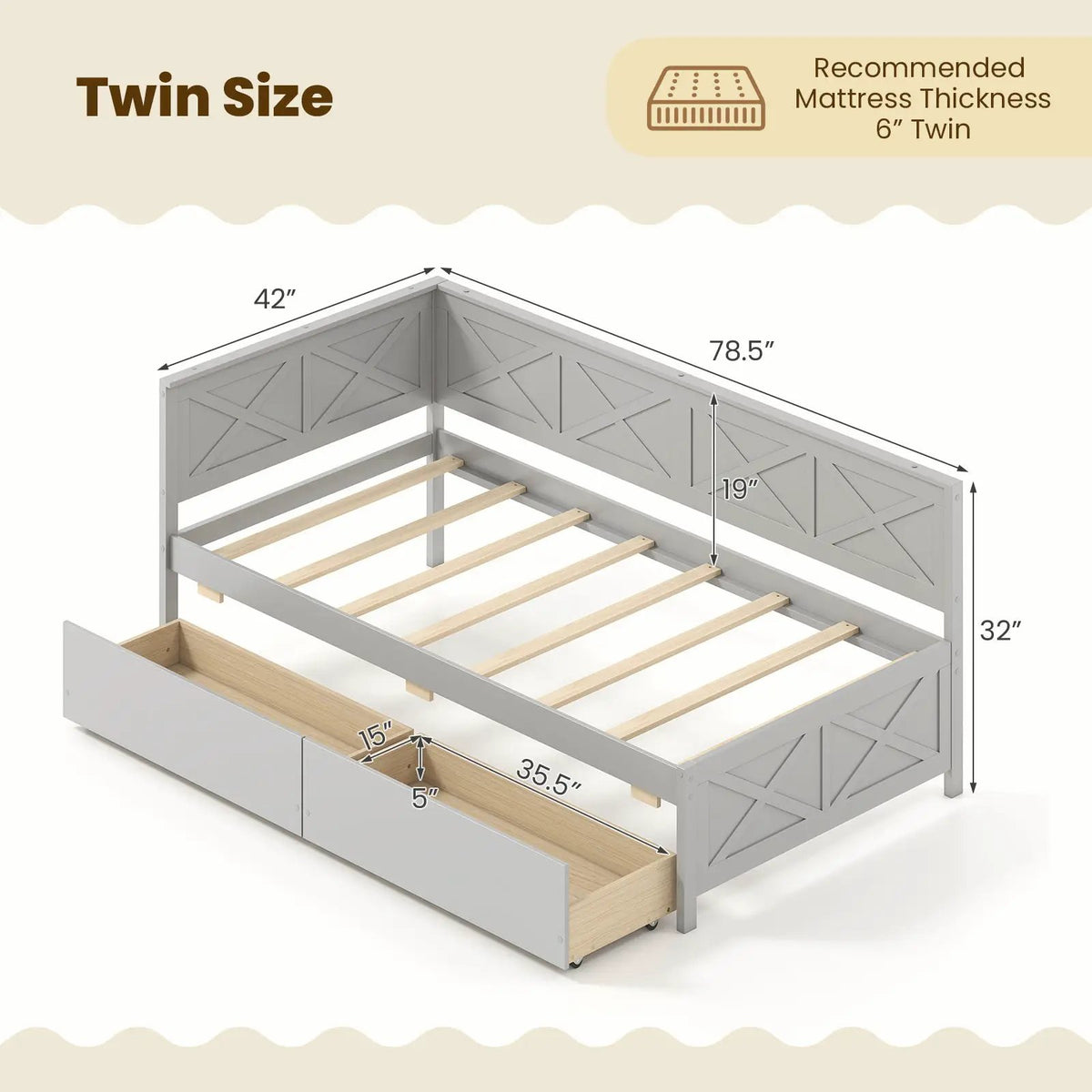 Twin Size Daybed with 2 Storage Drawers No Box Spring Needed, photo 4 of 9