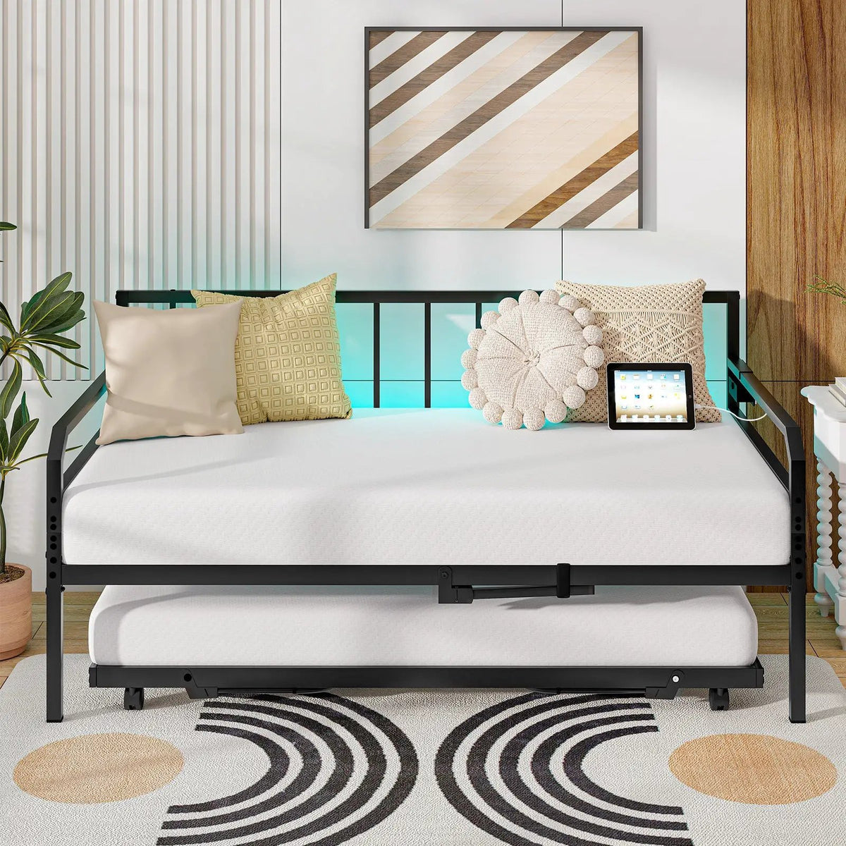 Adjustable Metal Twin Size Daybed with Charging Station and LED Light, photo 2 of 9
