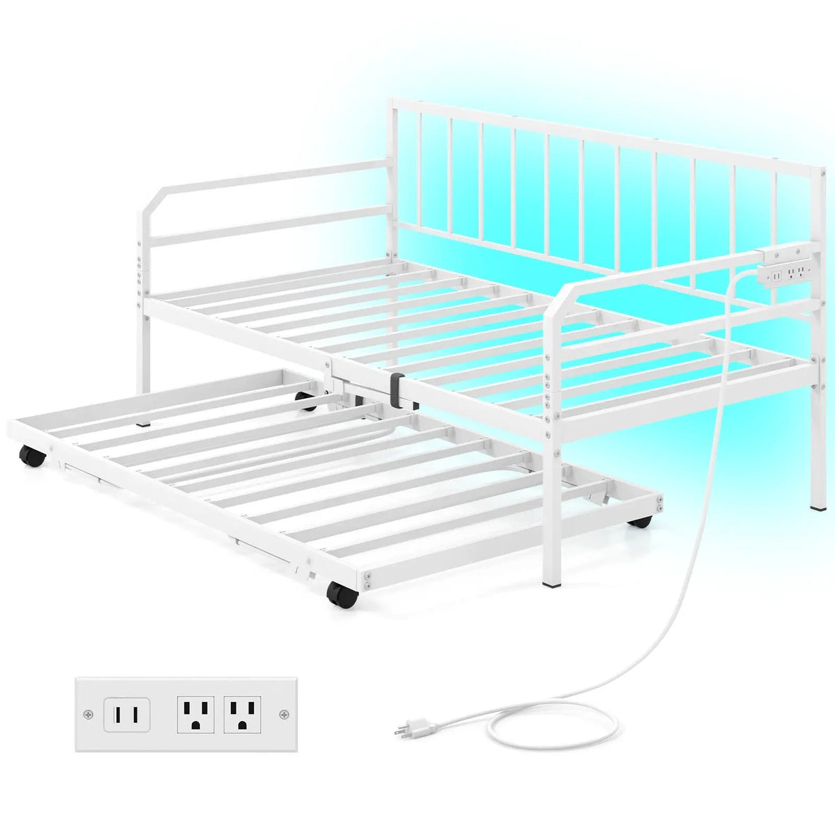 Adjustable Metal Twin Size Daybed with Charging Station and LED Light, photo 9 of 9