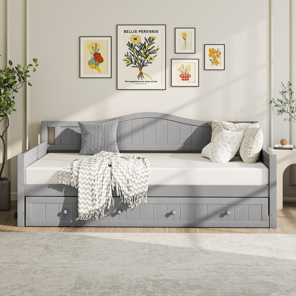 Twin Size Daybed with Trundle and Slats Support on Wheels, photo 2 of 9