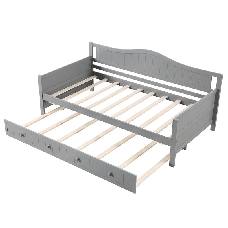 Twin Size Daybed with Trundle and Slats Support on Wheels by DirectDeals