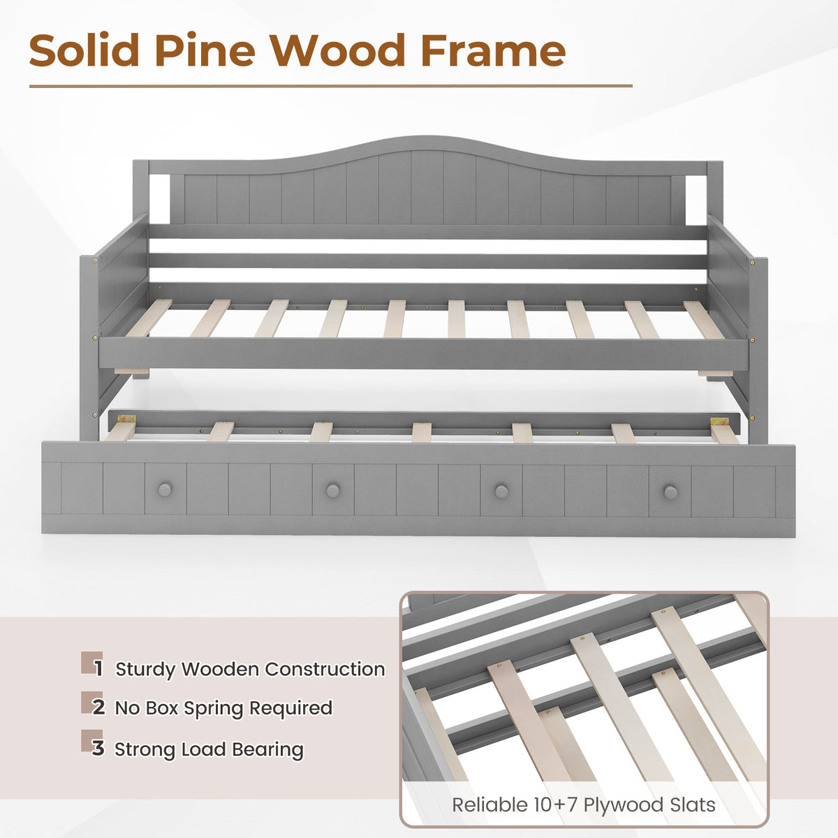 Twin Size Daybed with Trundle and Slats Support on Wheels, photo 7 of 9