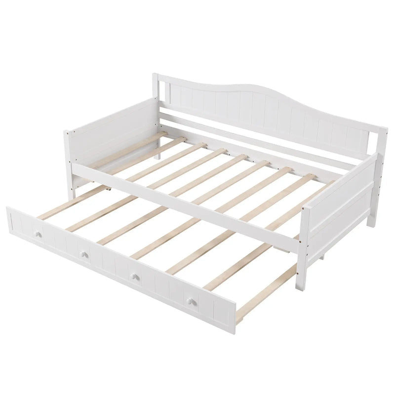 Twin Size Daybed with Trundle and Slats Support on Wheels by DirectDeals