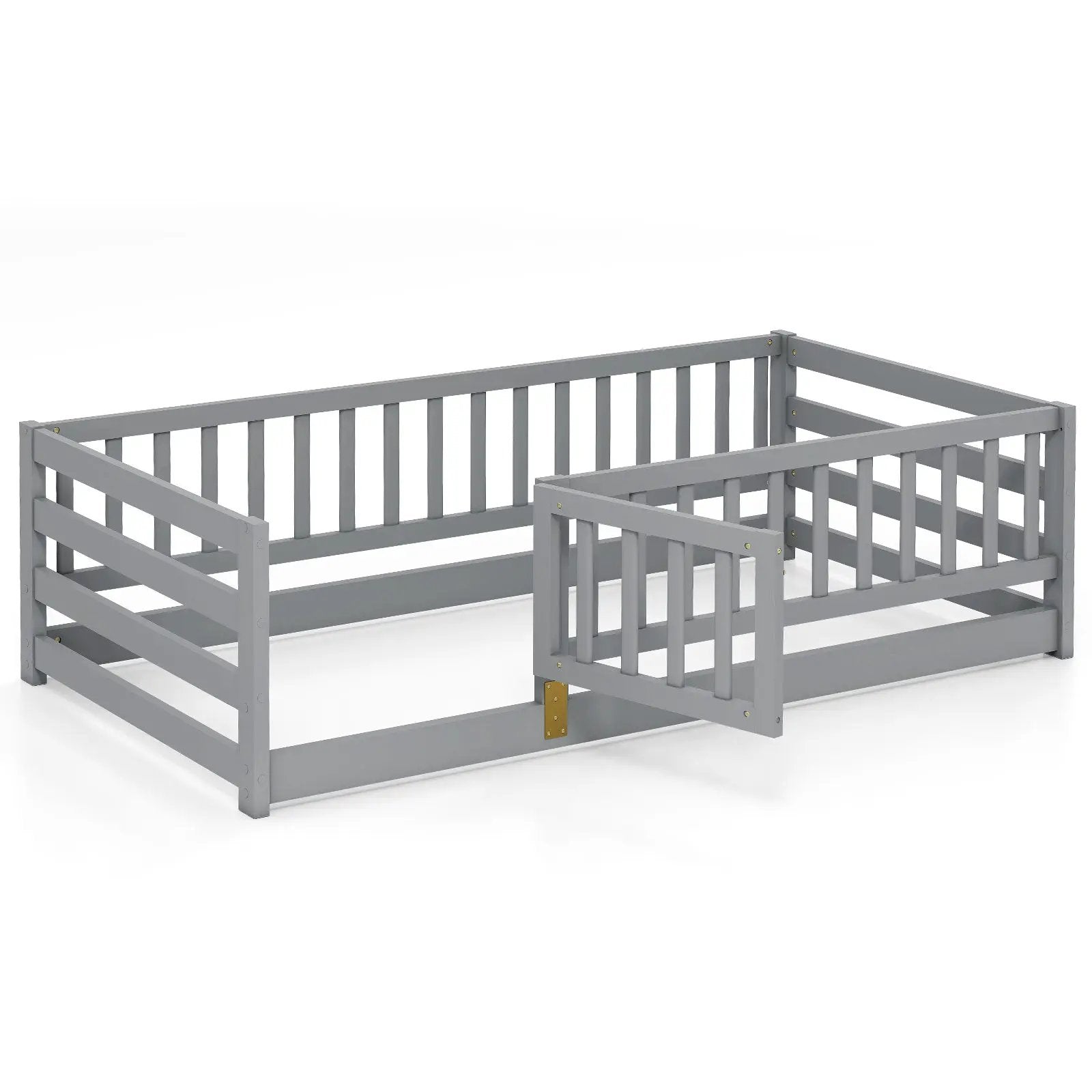 Twin Size Floor Bed with High Fence and Door Playhouse for Kids by DirectDeals