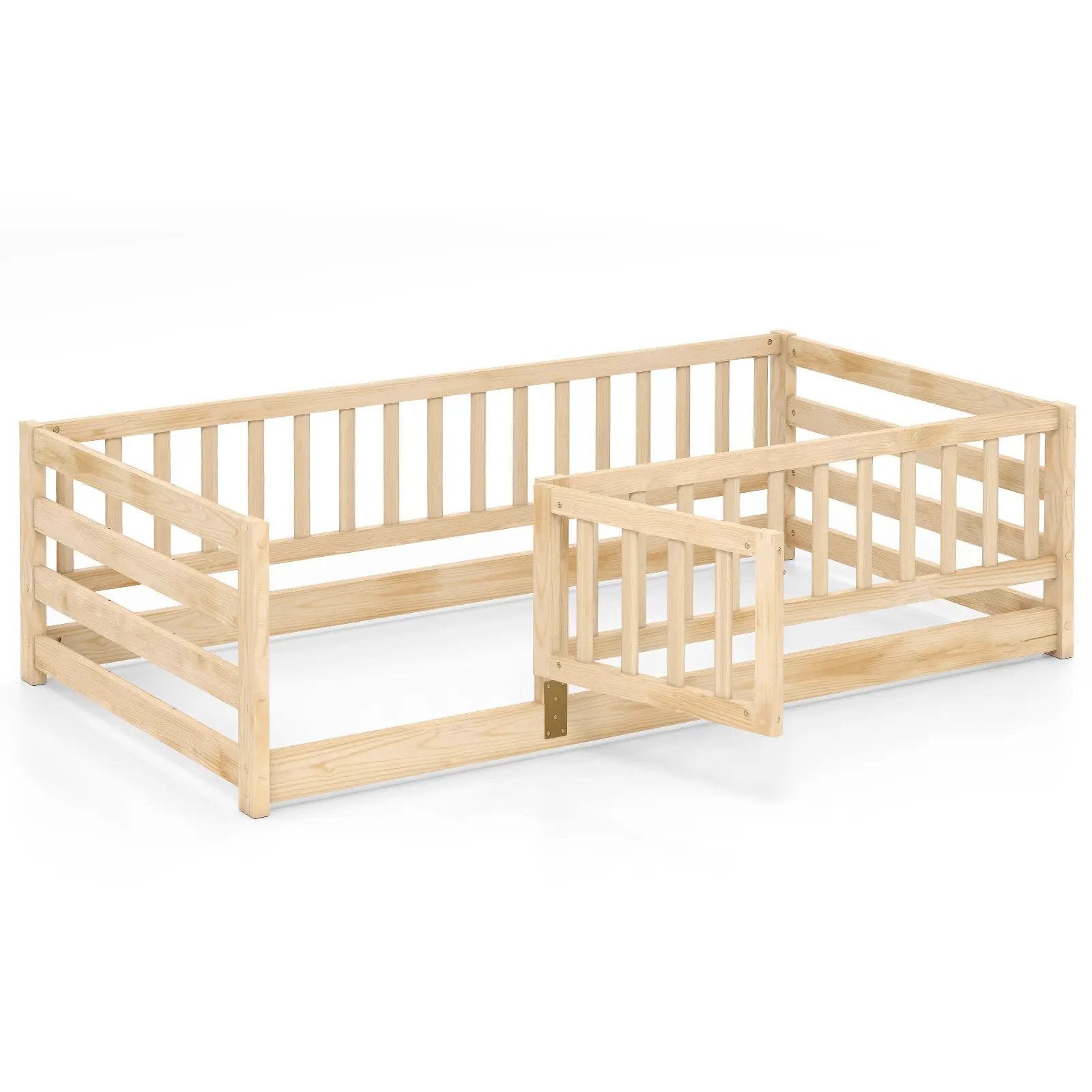 Twin Size Floor Bed with High Fence and Door Playhouse for Kids by DirectDeals