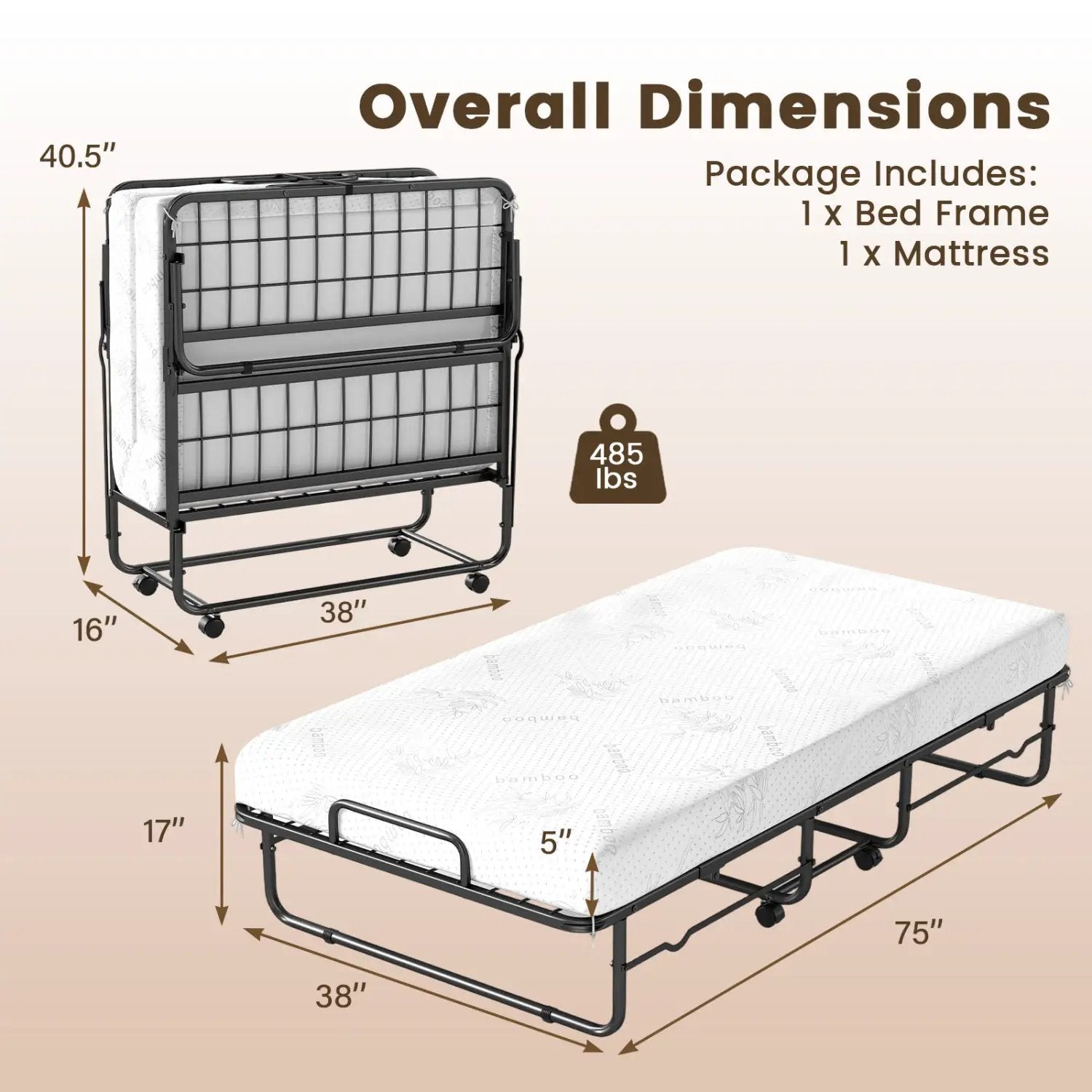 Twin Size Folding Bed with 5 by DirectDeals