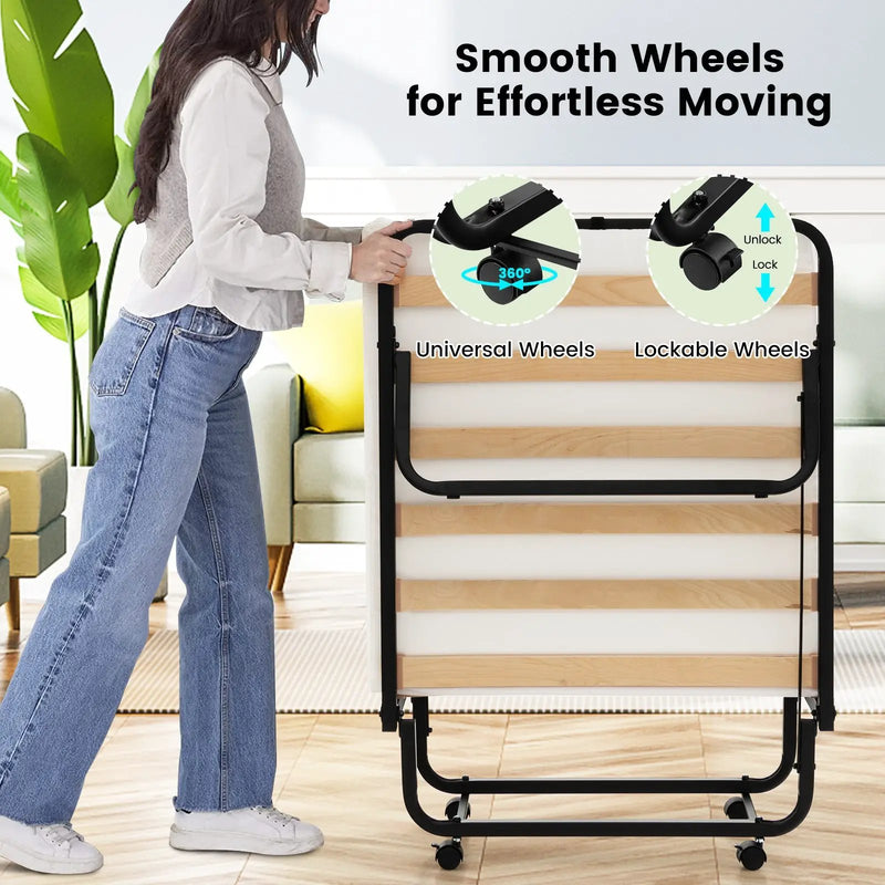 Twin Size Folding Bed with Foam Mattress and Lockable Wheels by DirectDeals