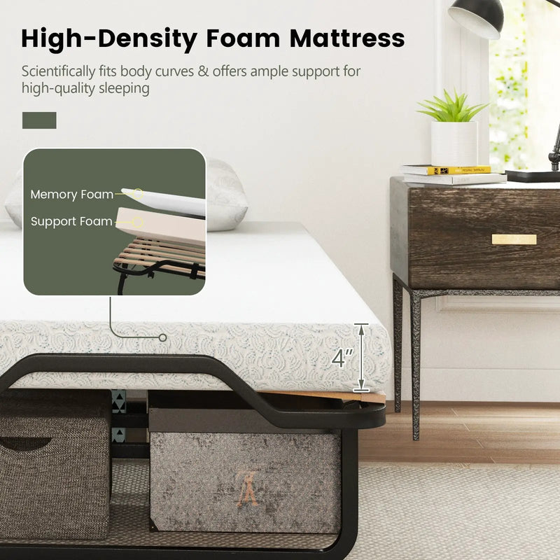 Twin Size Folding Bed with Foam Mattress and Lockable Wheels by DirectDeals