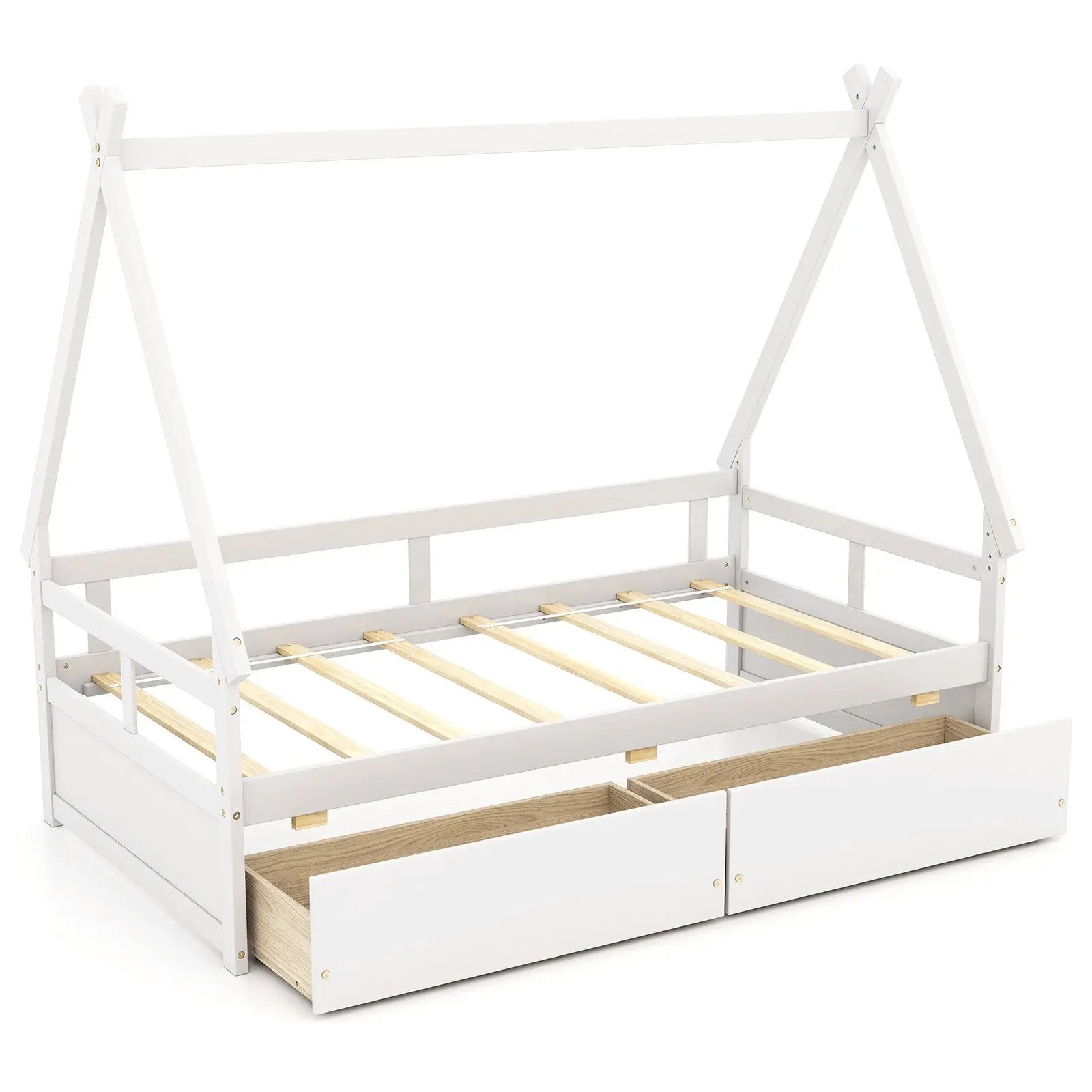 Twin Size House Bed with Roof and Safety Guardrail by DirectDeals