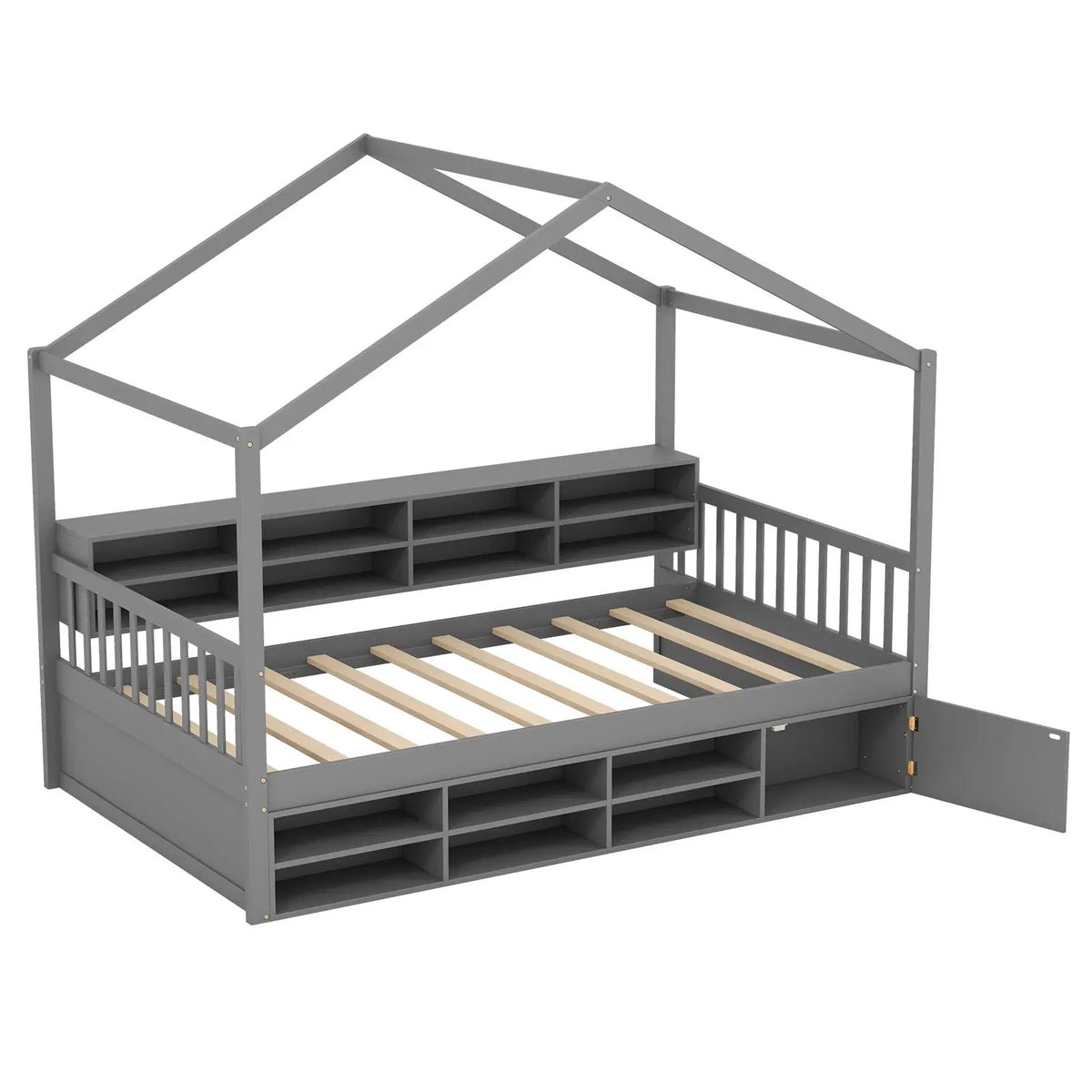 Twin Size House Bed with Roof with 14 Storage Cubes and Enclosed Cabinet, photo 3 of 9
