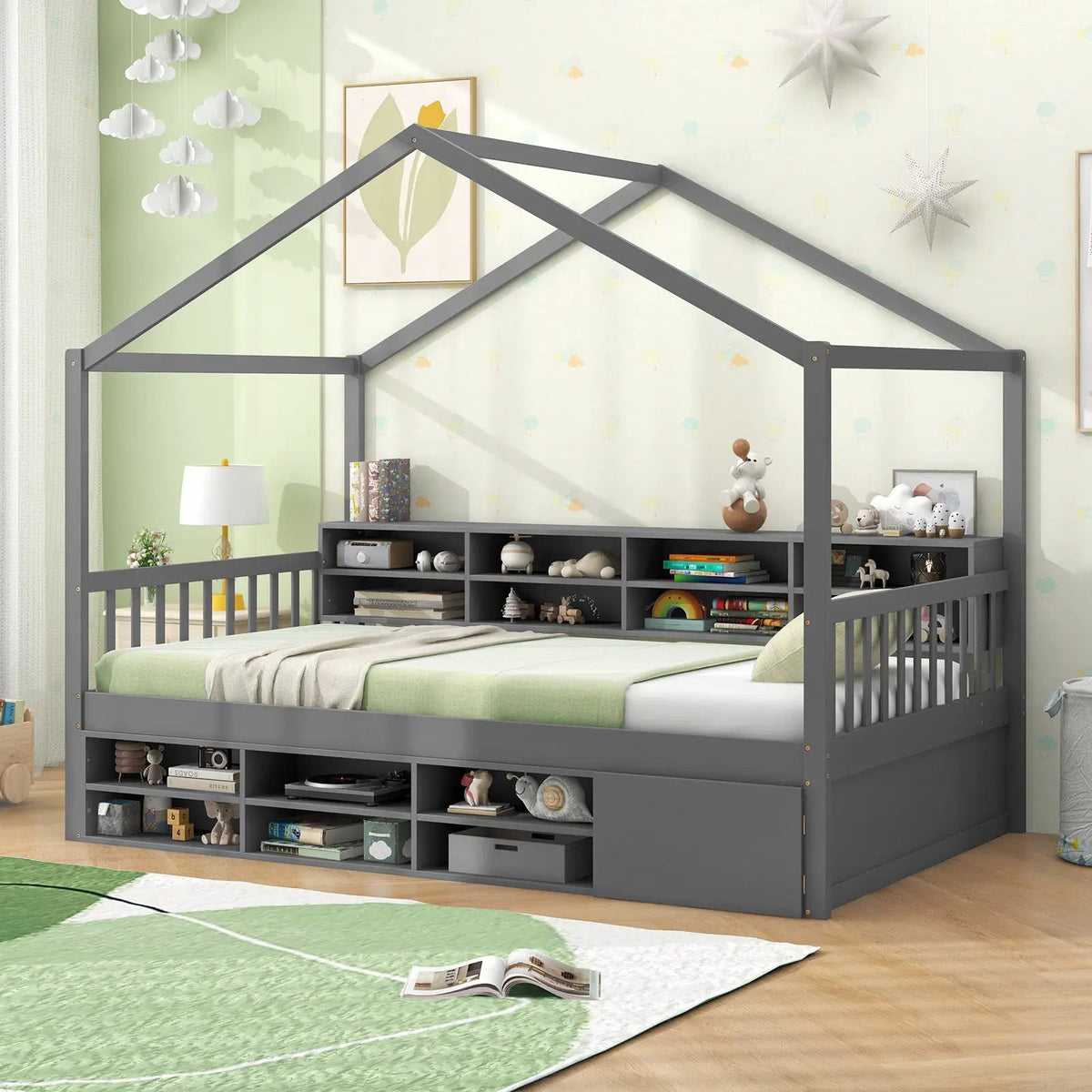 Twin Size House Bed with Roof with 14 Storage Cubes and Enclosed Cabinet, photo 6 of 9
