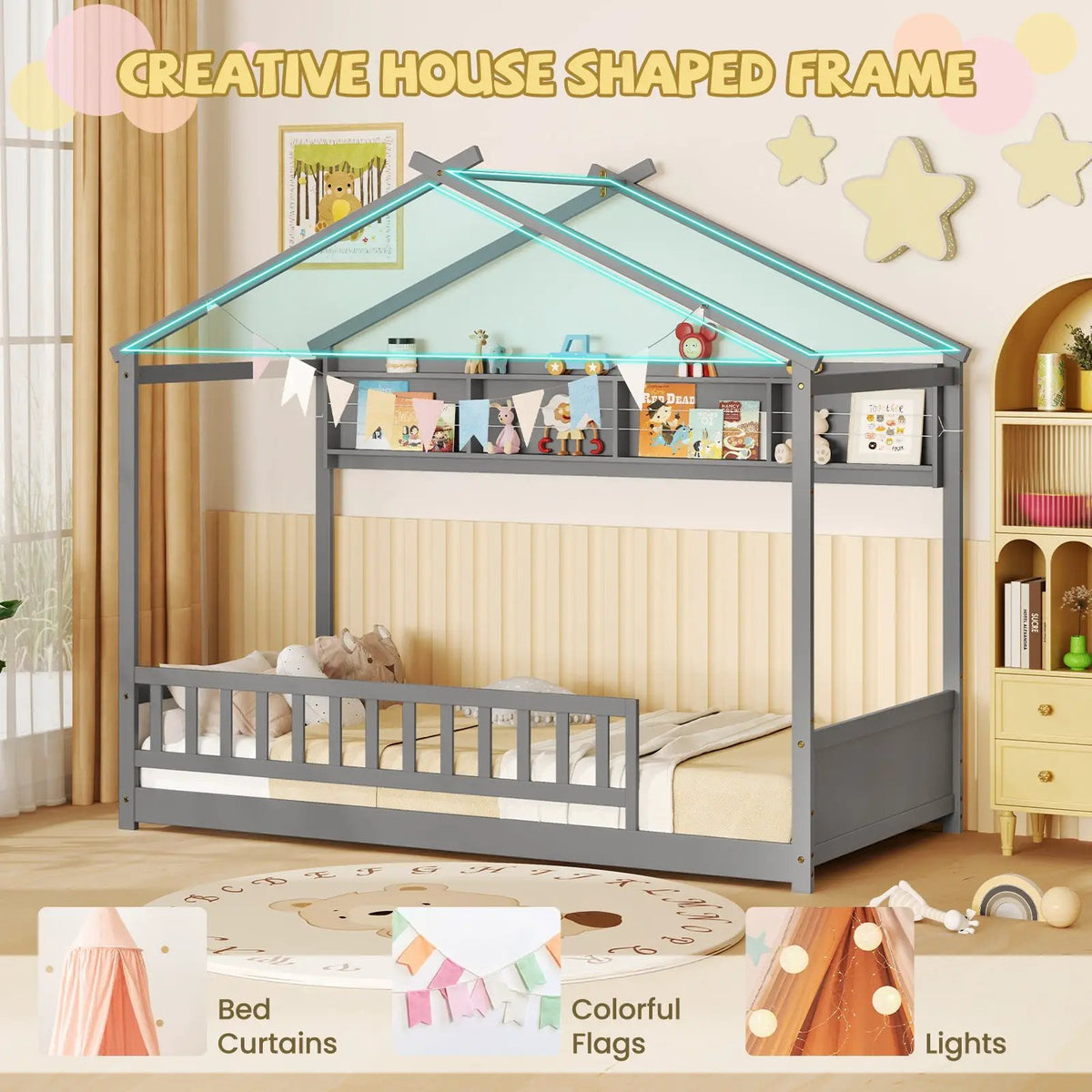 Twin Size House Bed with Storage Shelf and Headboard, photo 6 of 9