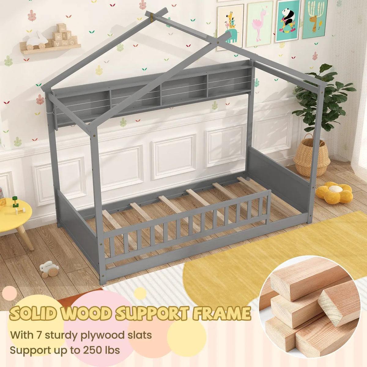 Twin Size House Bed with Storage Shelf and Headboard, photo 7 of 9