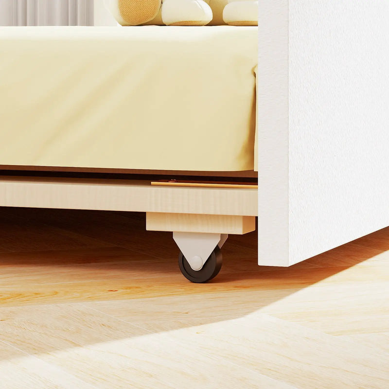Twin Size House Bed with Trundle Kids Platform Bed with Roof Window-White by DirectDeals