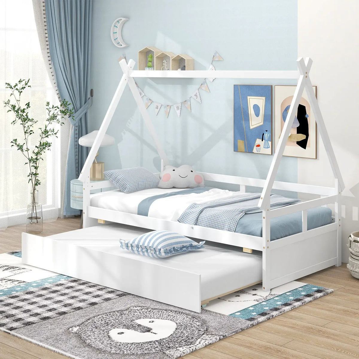Twin Size House Bed with Trundle and Safety Guardrail, photo 2 of 9
