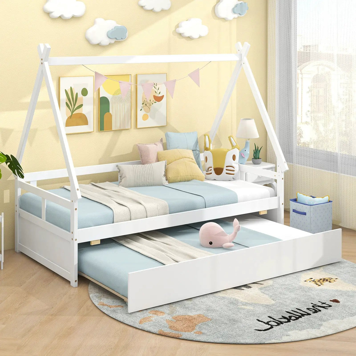Twin Size House Bed with Trundle and Safety Guardrail, photo 5 of 9