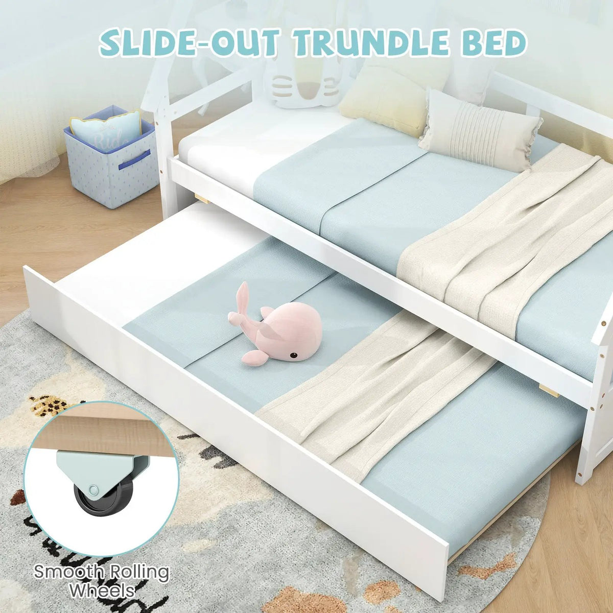 Twin Size House Bed with Trundle and Safety Guardrail, photo 7 of 9
