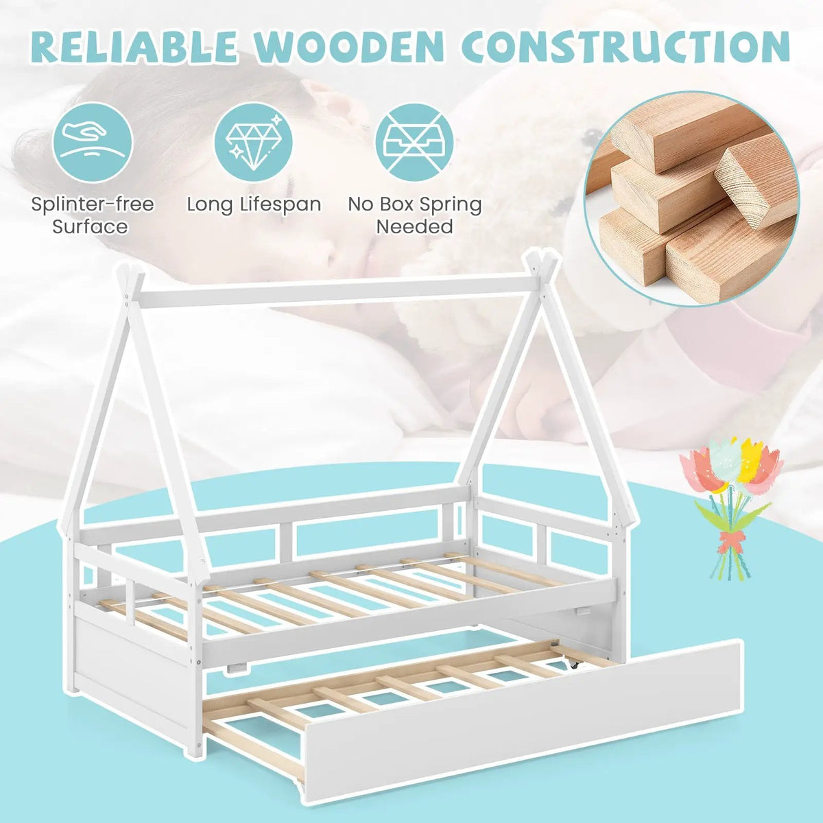 Twin Size House Bed with Trundle and Safety Guardrail, photo 8 of 9