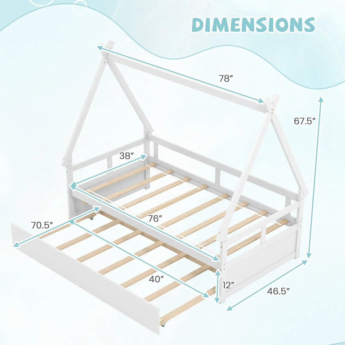 Twin Size House Bed with Trundle and Safety Guardrail, photo 4 of 9