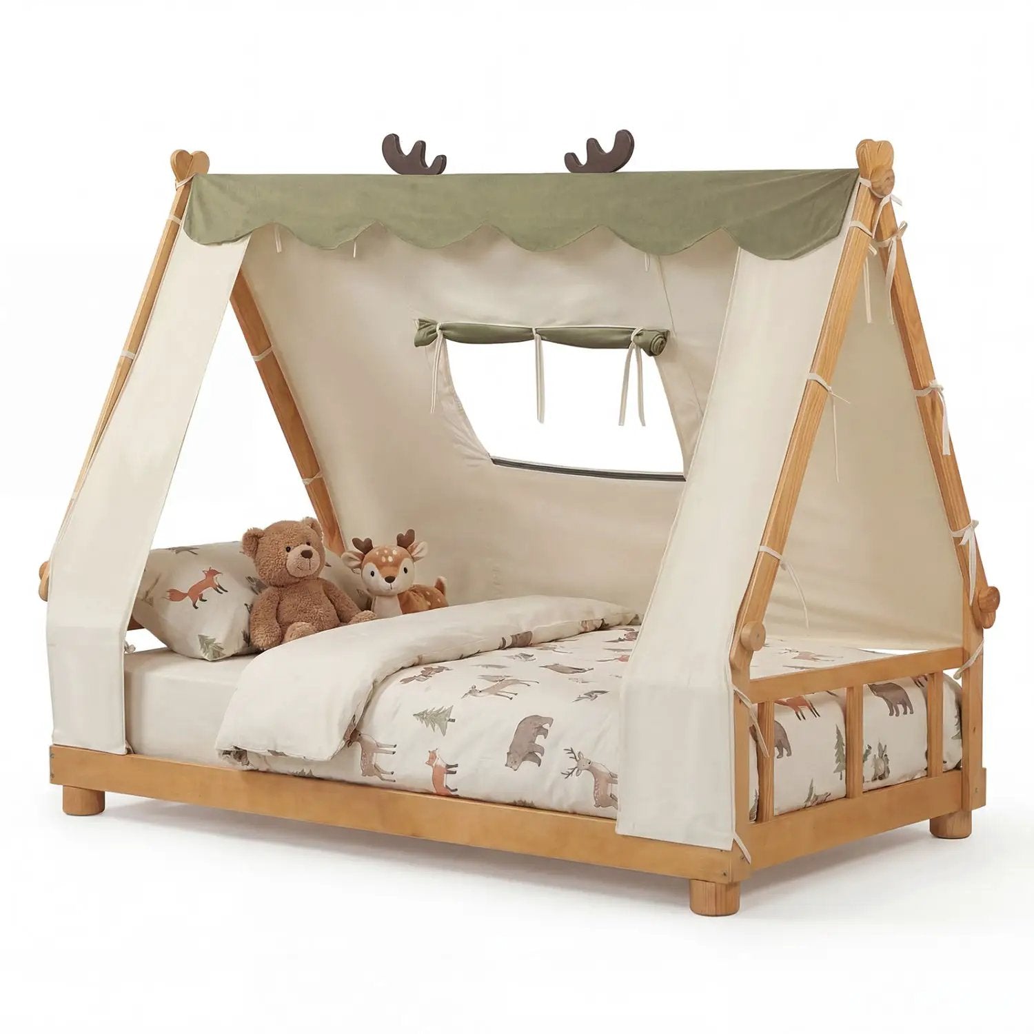Twin Size House Floor Wood Bed with Tent by DirectDeals