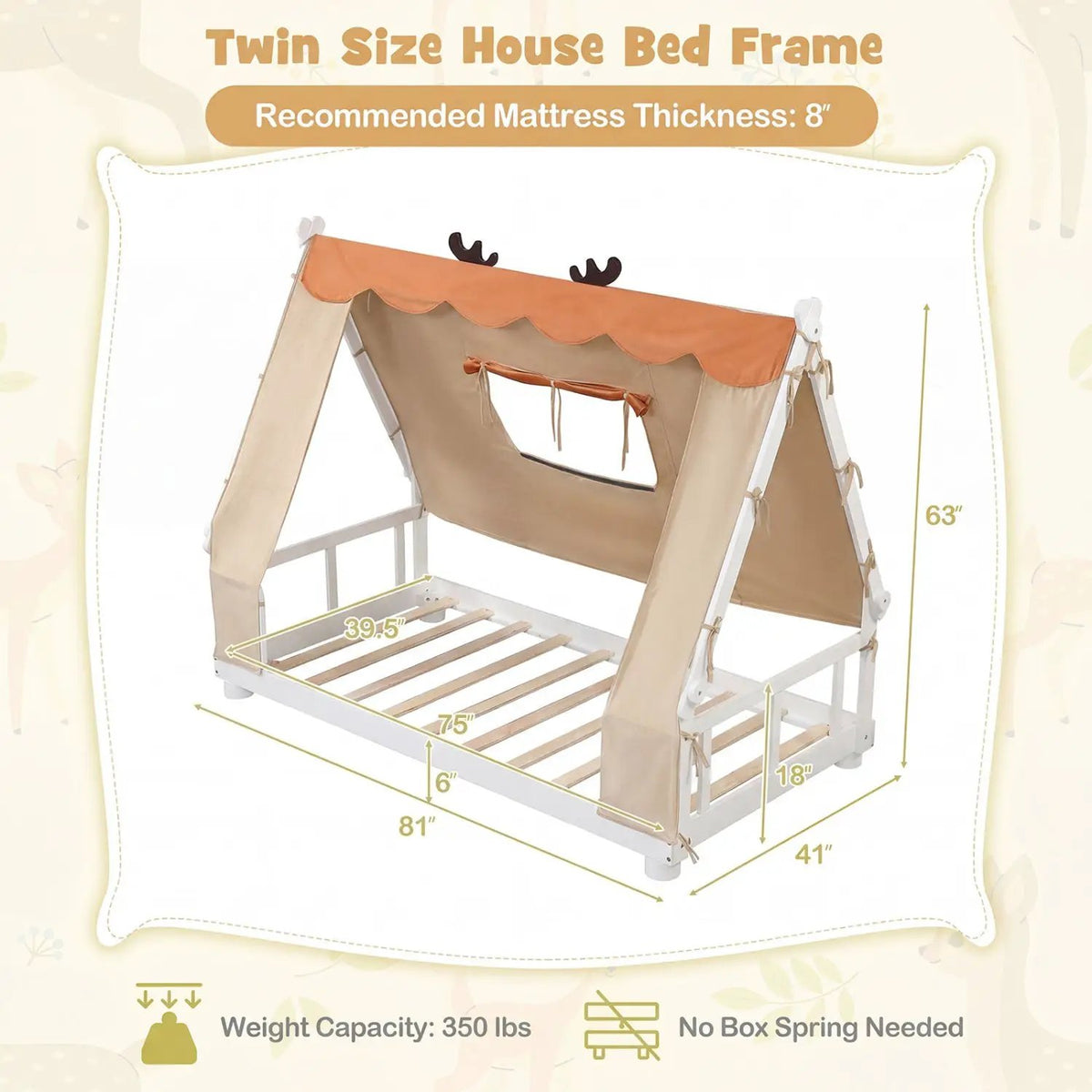 Twin Size House Floor Wood Bed with Tent, photo 11 of 16