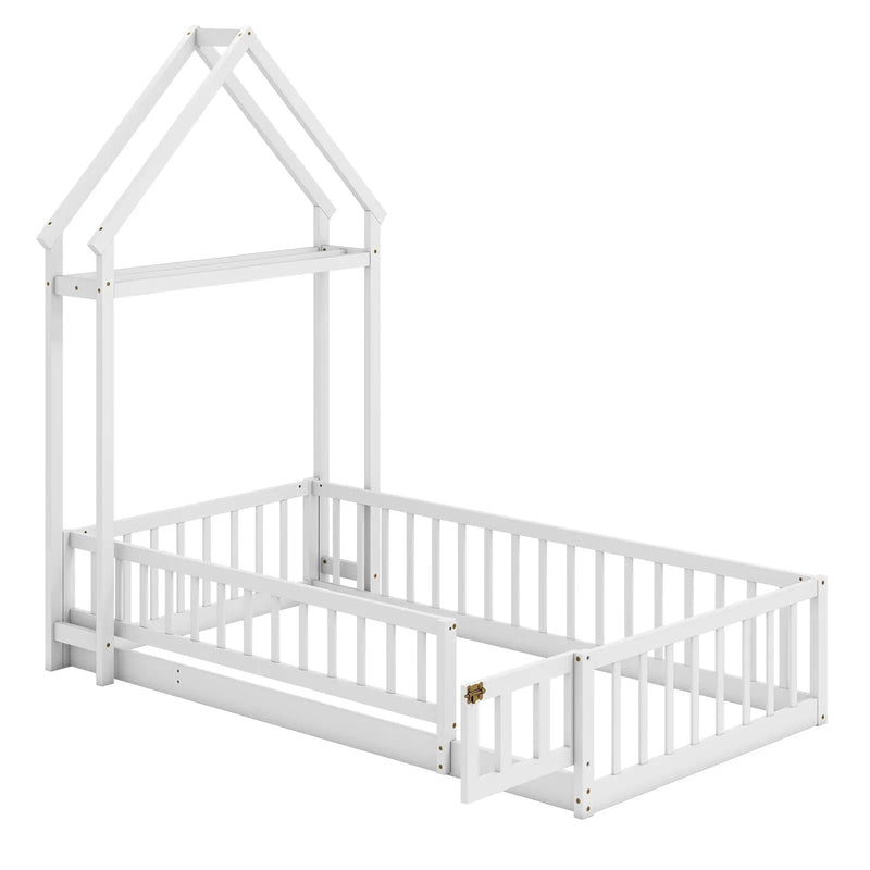 Twin Size House Floor Bed with House-shaped Headboard by DirectDeals