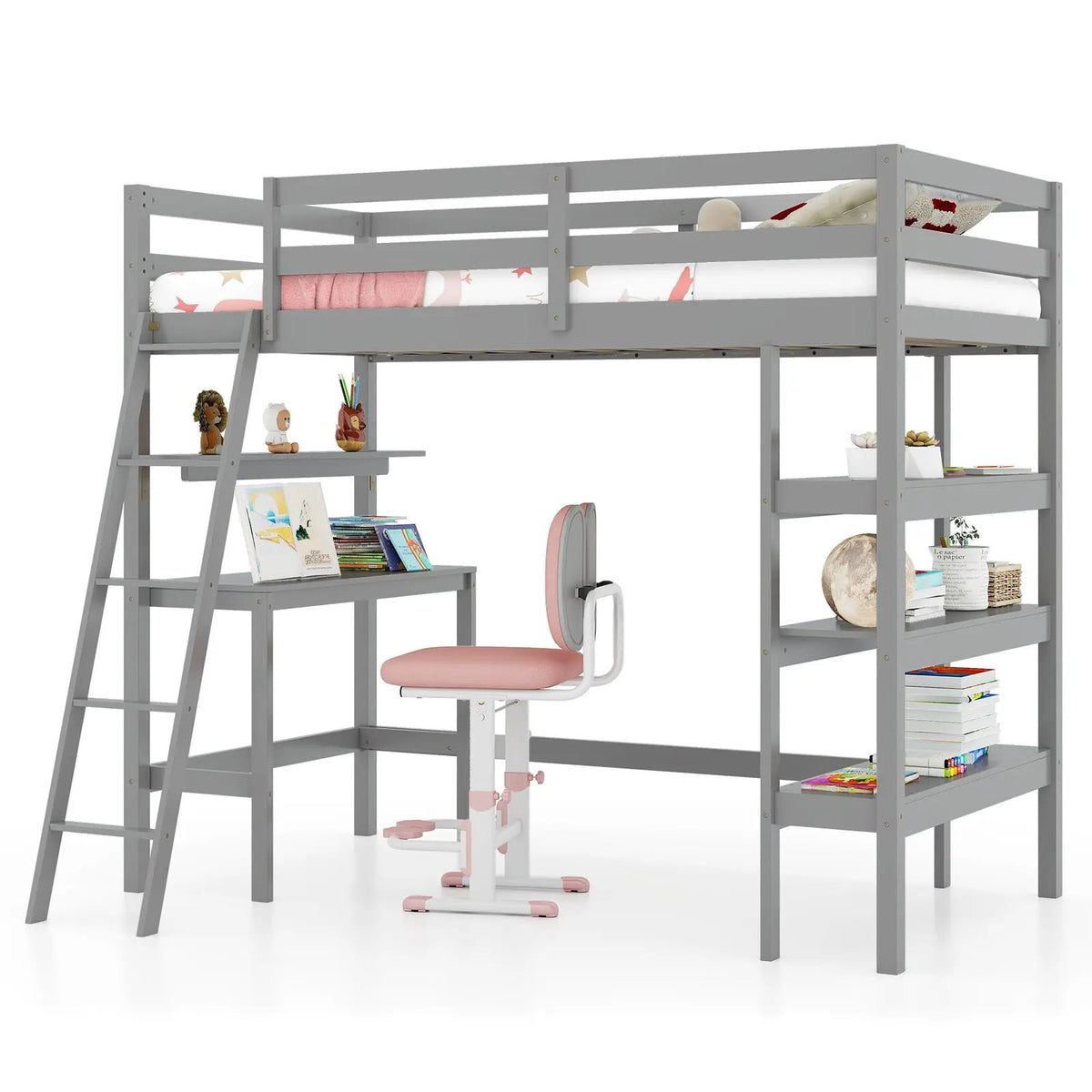 Twin Size Loft Bed with Desk and Bookshelves for Kids and Teens, photo 4 of 9