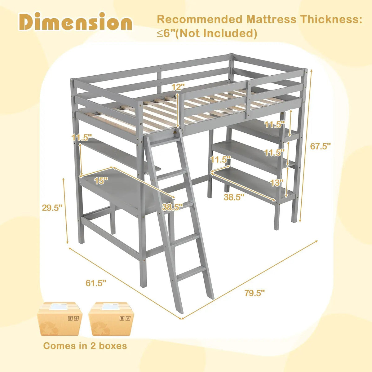 Twin Size Loft Bed with Desk and Bookshelves for Kids and Teens, photo 5 of 9