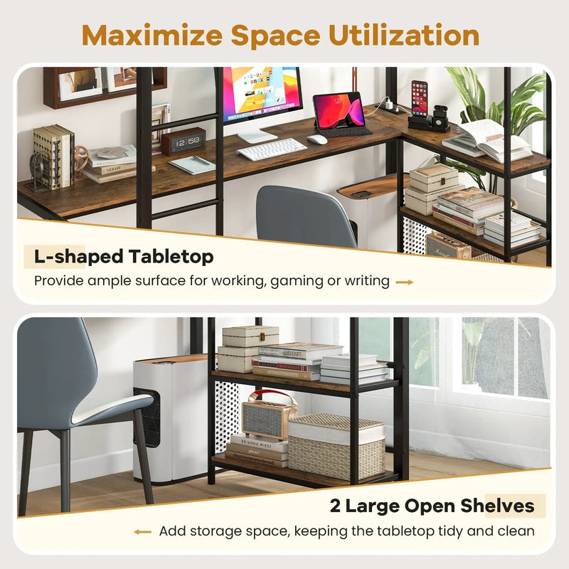 Twin Size Loft Bed Raised Platform Bed with Desk and 2 Storage Shelves-Black by DirectDeals
