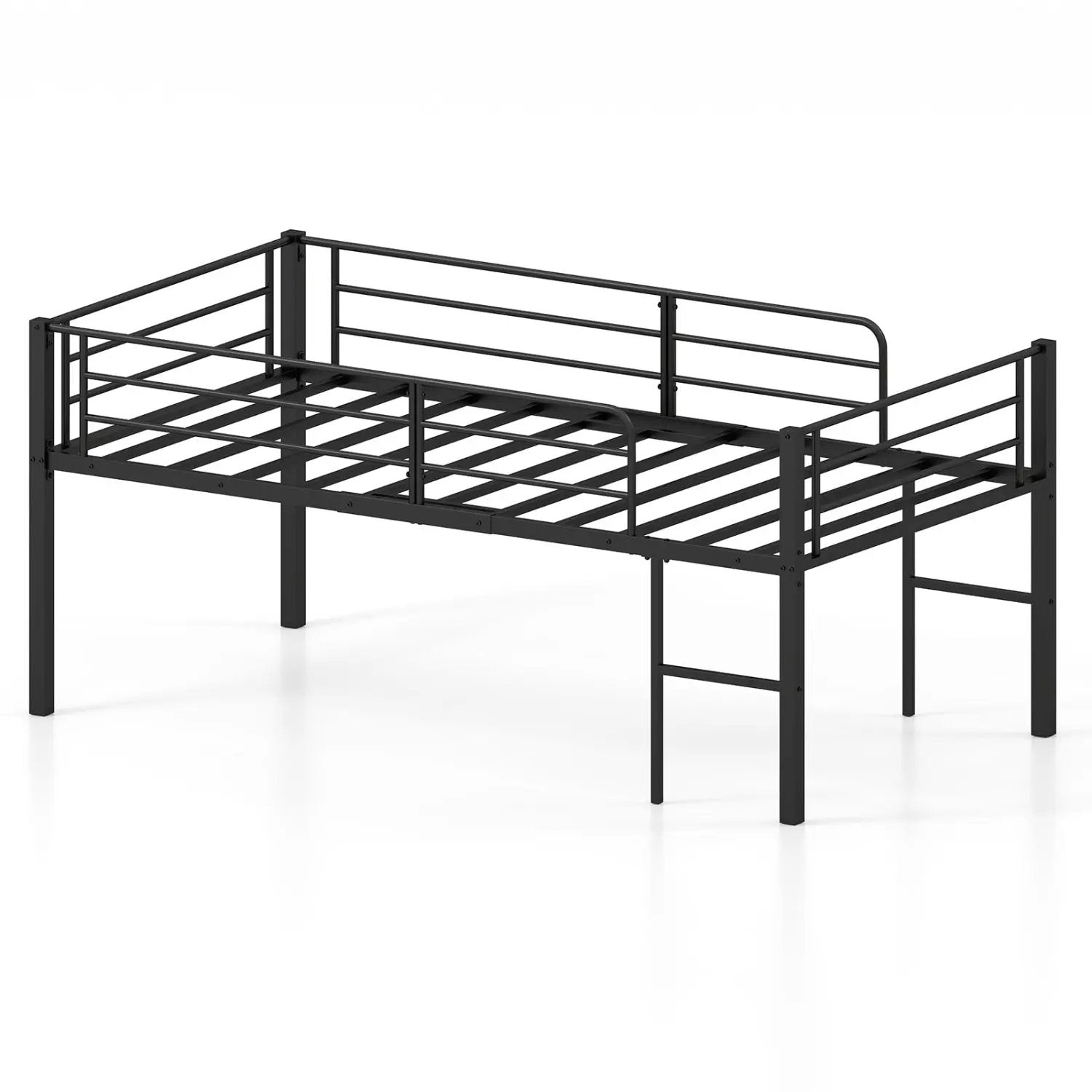 Twin Size Low Loft Bed with Safety Guardrails and 2 Ladders by DirectDeals