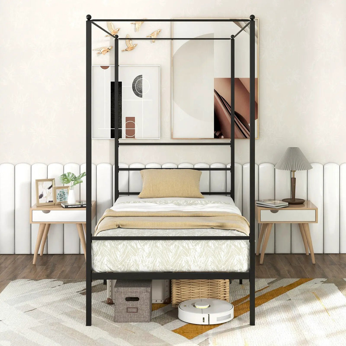 Twin/Full/Queen Size Metal Canopy Bed Frame with Slat Support, photo 2 of 11
